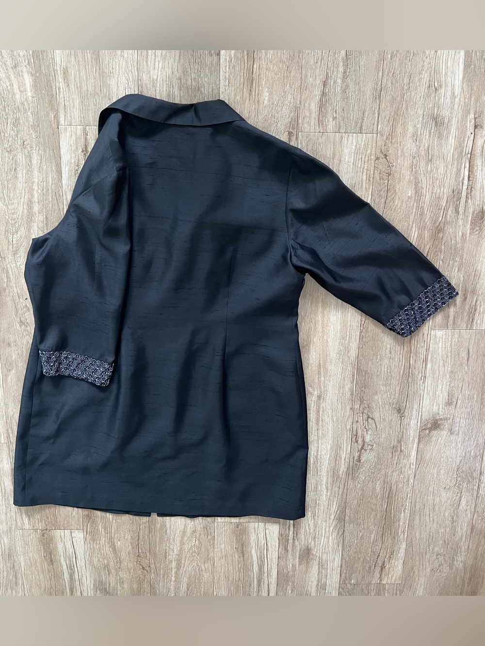 Vintage Y2K Black Silk Evening Coat • Beaded Sleeves • Special Occasion Jacket - Picture 7 of 14